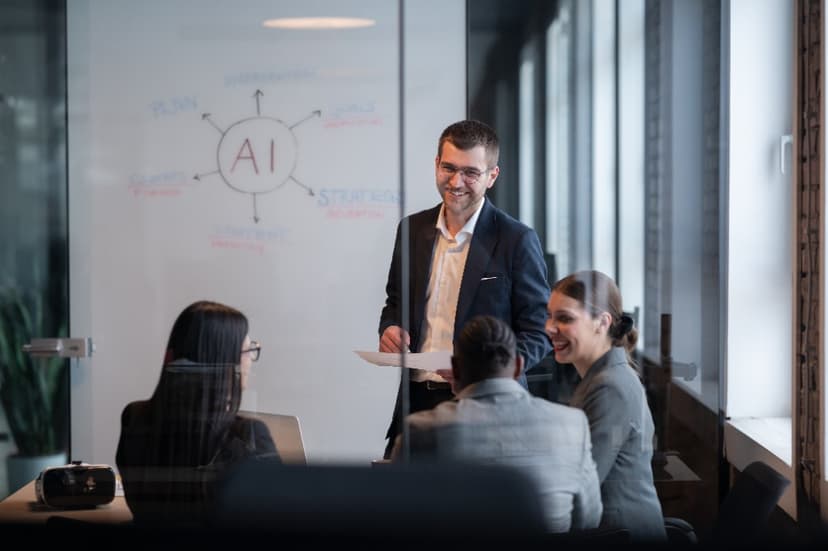 IT consultant presenting AI analytics to team
