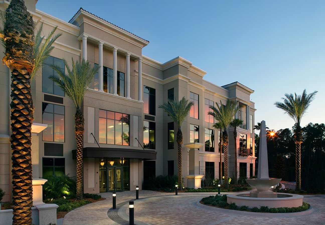 Infraxio meeting office in Ponte Vedra at sunset with palm trees
